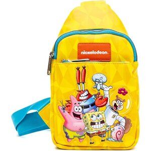 Vegan Leather Crossbody Bag SpongeBob Friends Art Unisex Adjustable